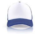 כובעי רשת בצבעים שונים עם סגירת פלסטיק אחורית ופאנל קדמי לבן המתאים להדפסה ומיתוג לוגו