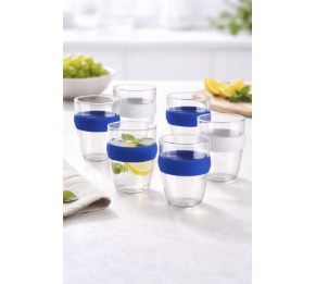 סט 4 כוסות זכוכית עם חבק סיליקון צבעוני