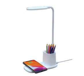 ""- מנורת LED איכותית עם מטען אלחוטי 10W וכוס לעטים