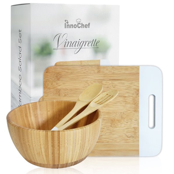 סט סלט במבוק כולל קערה, קרש וכפות ערבוב